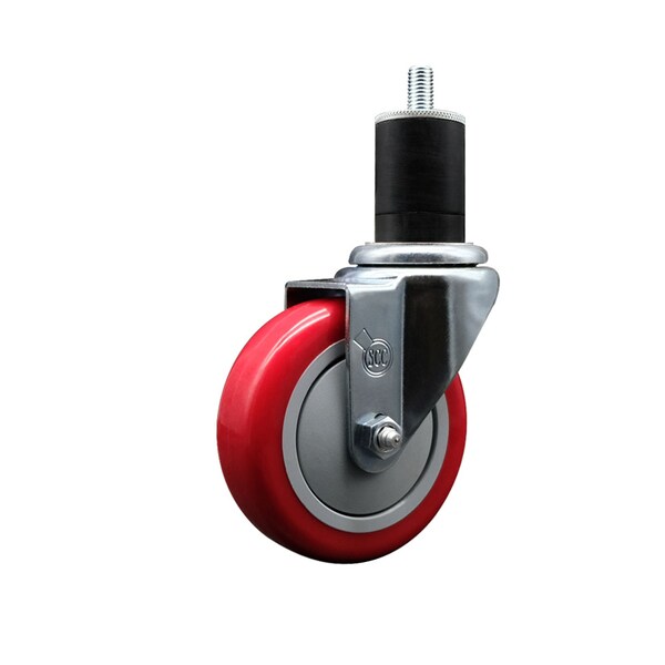 4'' SS Red Poly Wheel Swivel 1-3/4'' Expanding Stem Caster